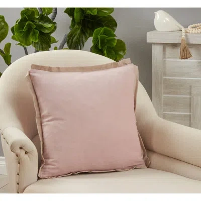 Saro Winifred Square Cotton Pillow Cover In Blush,100% Cotton