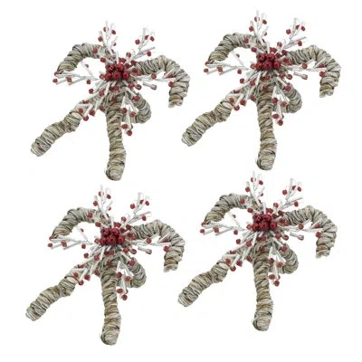 Saro Winter Wonderland Candy Cane Napkin Ring (set Of 4) In Red,white