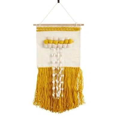 Saro Wool Wall Hanging With Hanging Accessories Included In Yellow;ivory