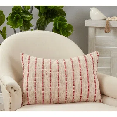 Saro Woven Stripe Design Lumbar Pillow In Polyester,polyfill,red