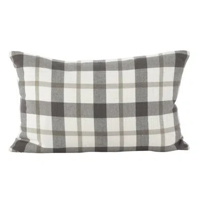 Saro Yuri Classic Plaid Print Cotton Down Lumbar Pillow