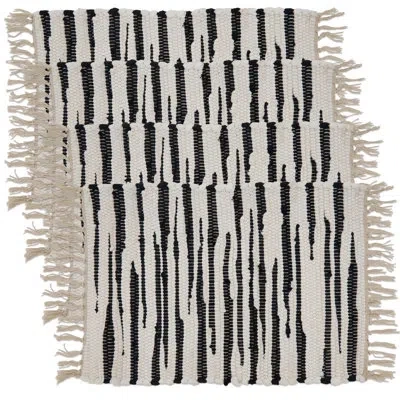 Saro Zèbre Chindi Collection Cotton Striped Rectangle Placemat In Black,white