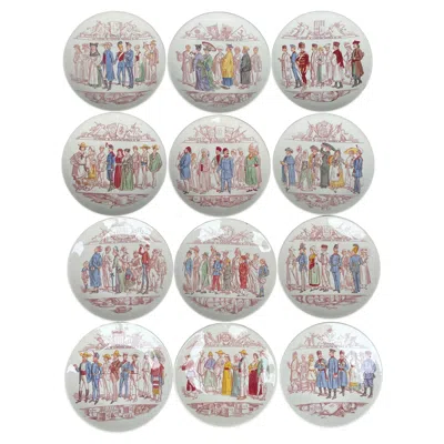Pre-owned Sarraguemines Set Of Twelve Paris Exhibition Plates In Gray