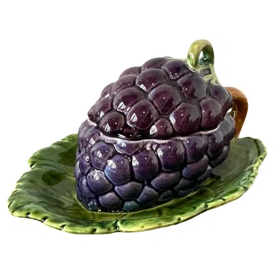 Pre-owned Sarraguemines Vintage French Sarreguemines Glazed Ceramic Lidded Bowl In Black