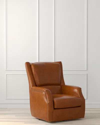 Sarreid Baker Leather Swivel Chair In Brown