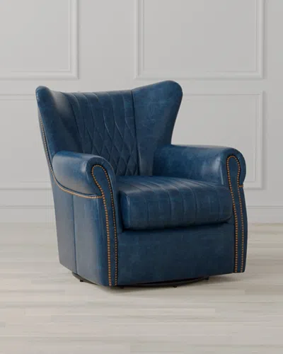 Sarreid Bugatti Leather Swivel Chair In Blue