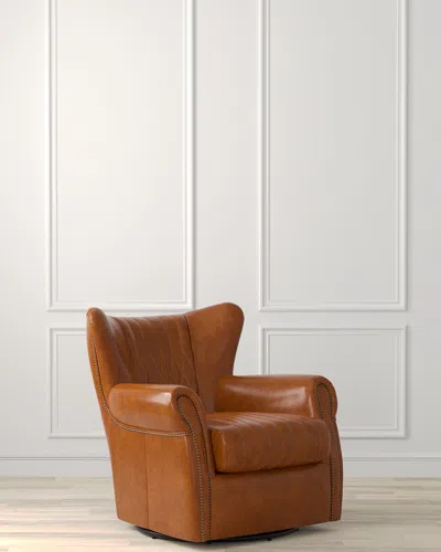 Sarreid Bugatti Leather Swivel Chair In Brown