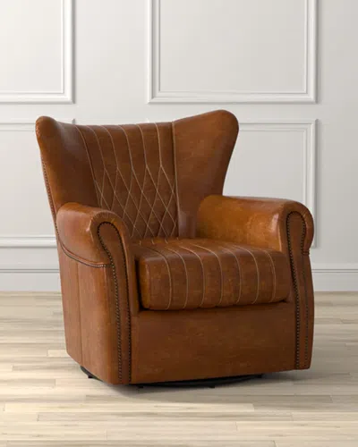 Sarreid Bugatti Leather Swivel Chair In Brown