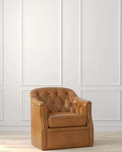 Sarreid Coolidge Leather Swivel Chair In Brown