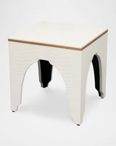 Sarreid Croco-embossed Leather Stool In White