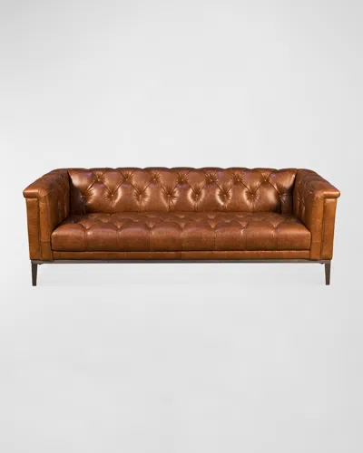 Sarreid Cuba Leather Chesterfield Sofa - 88" In Brown