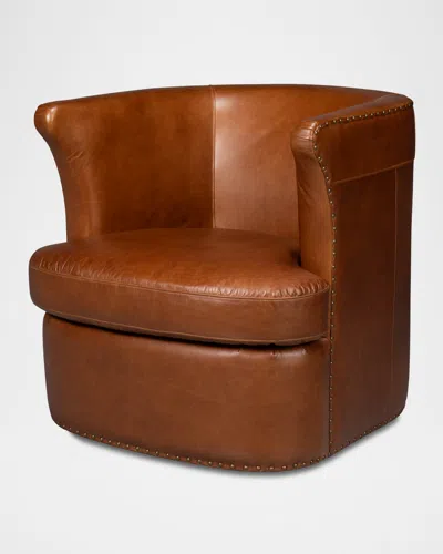 Sarreid Spencer Leather Swivel Chair In Brown