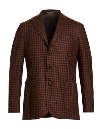 Sartitude Napoli Man Blazer Chocolate Brown Size 40 Virgin Wool, Linen, Silk, Elastane