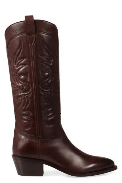 Sartore Brown Embroidered Boots In Black
