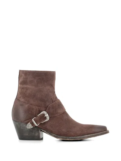 Sartore Buckle Suede Boots In Brown