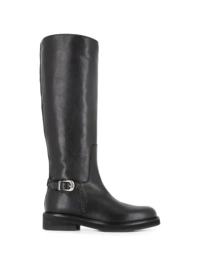 Sartore Buckled Leather Boots In Black