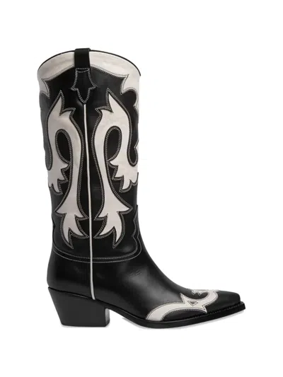 Sartore Contrast-panel Western Boots In Black