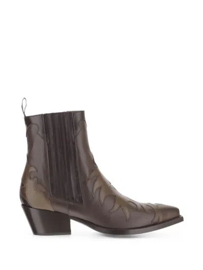 Sartore Parma Leather Ankle Boots With Tapered Toe And Decorative Stitching In Pattern