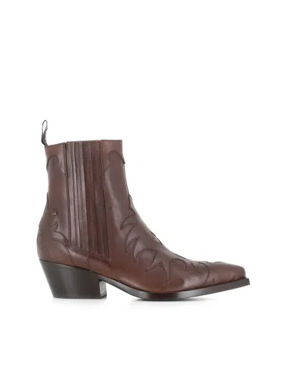 Sartore Embroidered Leather Ankle Boots In Brown