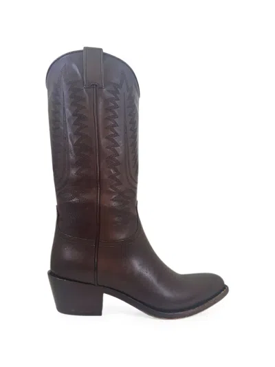 Sartore Embroidered Leather Cowboy Boots In Brown