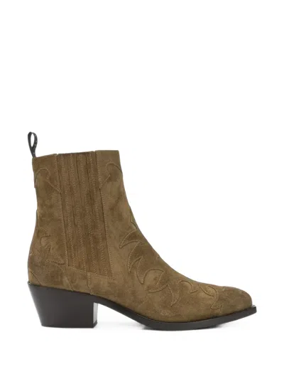 Sartore Embroidered Western Ankle Boots In Brown