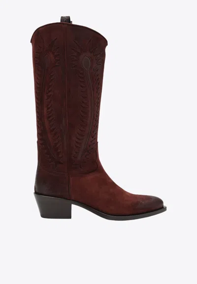 Sartore Frida Western Suede Boots In Brown