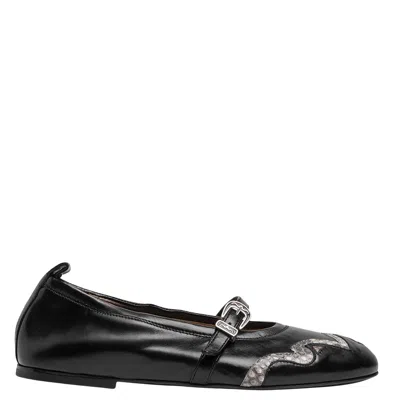 SARTORE LEATHER AND PYTHON BALLERINA FLATS