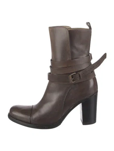 Pre-owned Sartore Leather Moto Boots In Brown