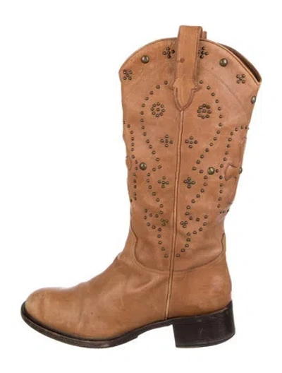 Pre-owned Sartore Leather Patterned Western Boots In Brown