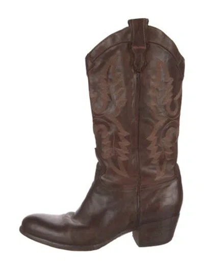 Pre-owned Sartore Leather Patterned Western Boots In Brown