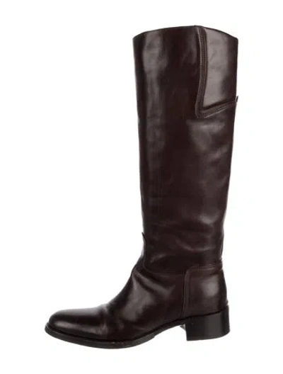 Pre-owned Sartore Leather Riding Boots In Burgundy