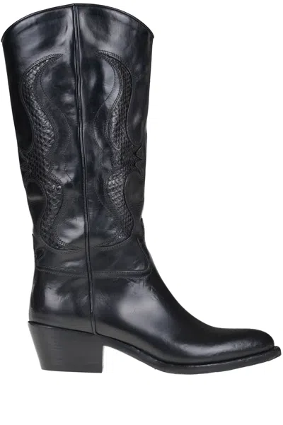 Sartore Leather Texan Boots In Black