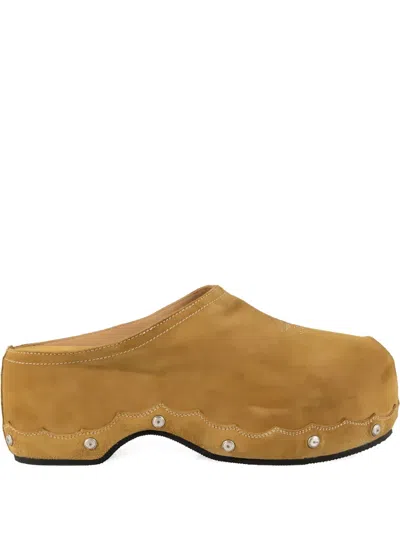Sartore Scalloped Suede Clogs In Beige