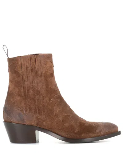Sartore Suede Cowboy Boots In Brown