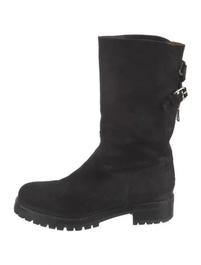 Pre-owned Sartore Suede Moto Boots In Black
