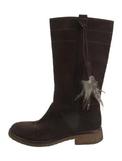 Pre-owned Sartore Suede Moto Boots In Brown