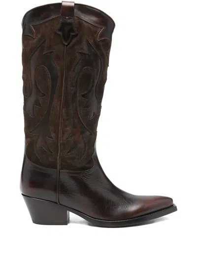 Sartore Suede Panelled Boots In Brown