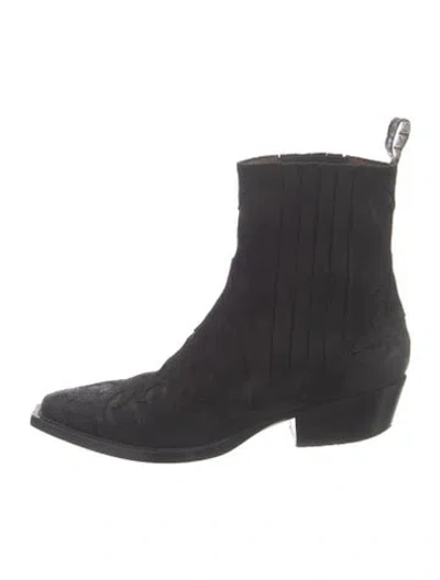 Pre-owned Sartore Suede Patterned Western Boots In Black