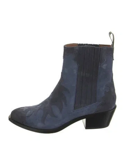 Pre-owned Sartore Suede Patterned Western Boots In Blue