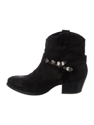 Pre-owned Sartore Suede Western Boots In Black