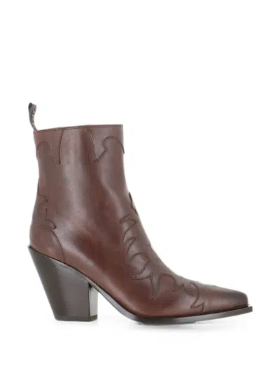 Sartore Western-style Leather Ankle-boots In Brown