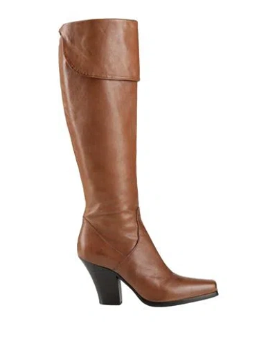 Sartore Woman Boot Tan Size 8 Leather In Brown