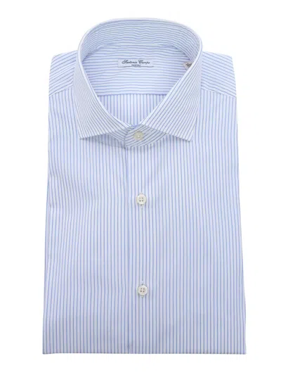 Sartoria Del Campo-sonrisa White And Blue Striped Shirt In Multicolor