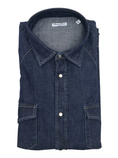 Sartoria Del Campo-sonrisa Denim Shirt With Classic Collar And Snap Button Closure In Multi
