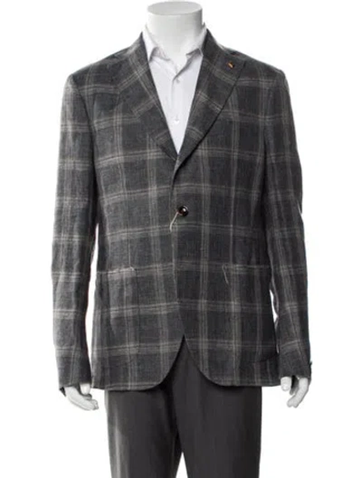 Pre-owned Sartoria Latorre Linen Plaid Print Blazer W/ Tags In Gray