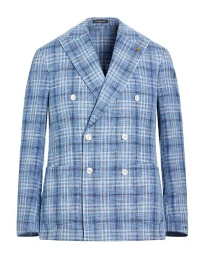 Sartoria Latorre Man Blazer Azure Size 44 Cotton, Linen, Silk In Blue