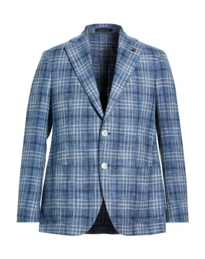 Sartoria Latorre Man Blazer Azure Size 48 Cotton, Linen, Silk In Blue