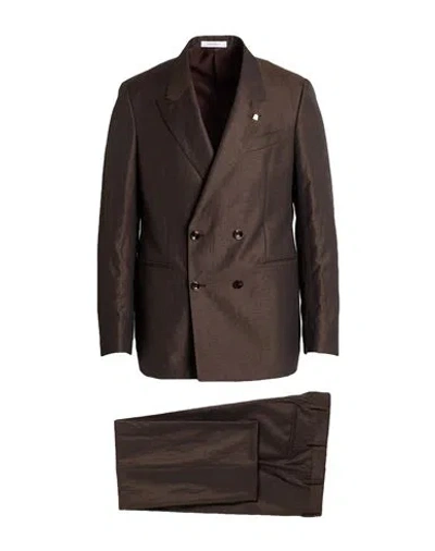 Sartoria Latorre Man Suit Dark Brown Size 44 Virgin Wool, Linen