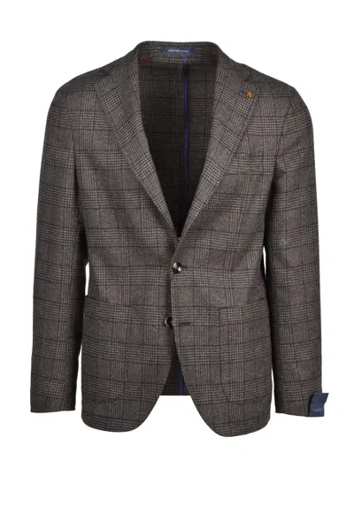 Sartoria Latorre Tailored Khaki Blazer With Checkered Pattern In Gray