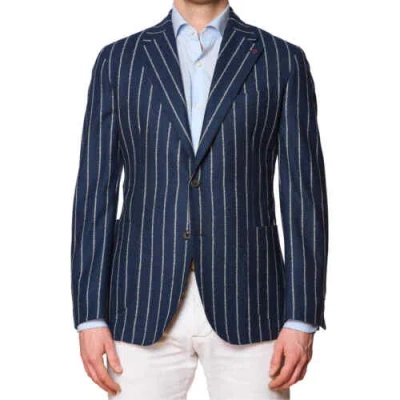 Pre-owned Sartoria Partenopea Blue Chalk Striped Wool Jacket Current Model